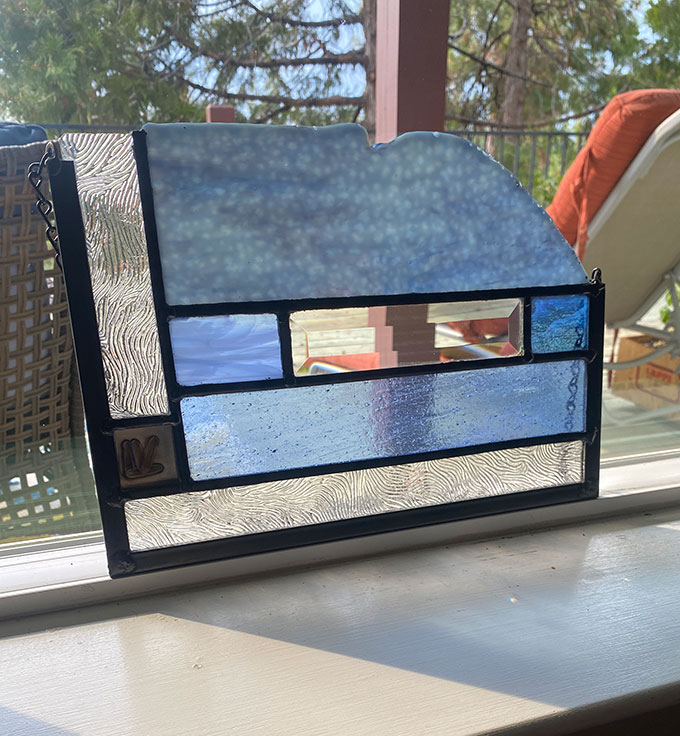 raw edge with bevel in blues